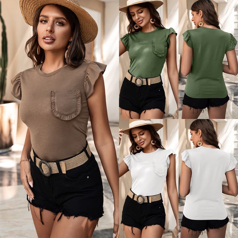 Solid Color Stitching Sleeveless T-Shirt for Women