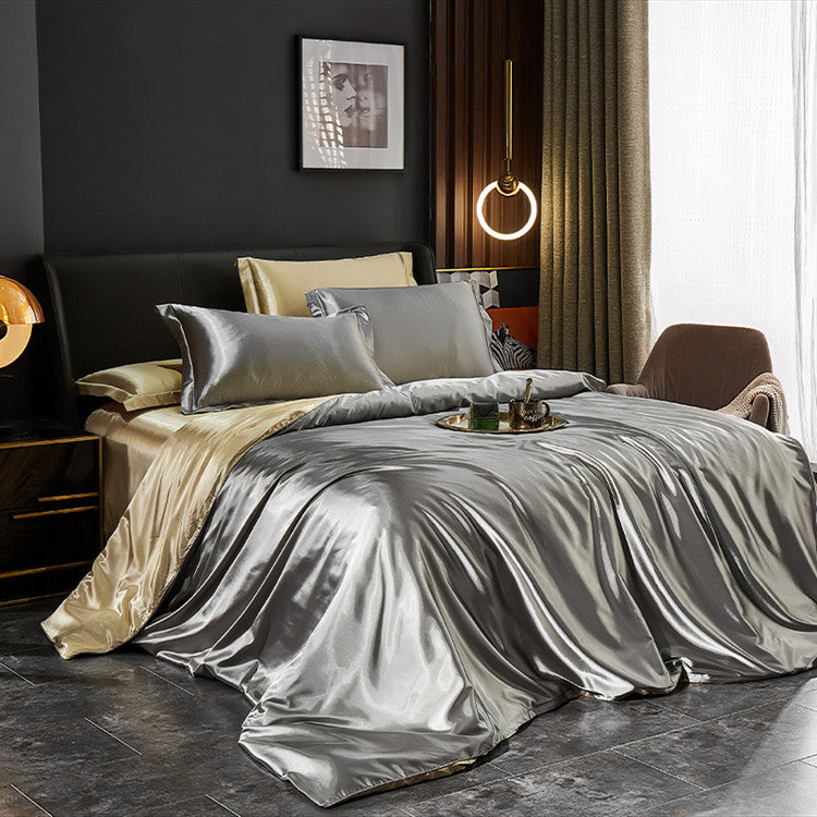Luxury Silk Bedding Set with Solid Color Duvet Cover – Elegant Soft Bed Set