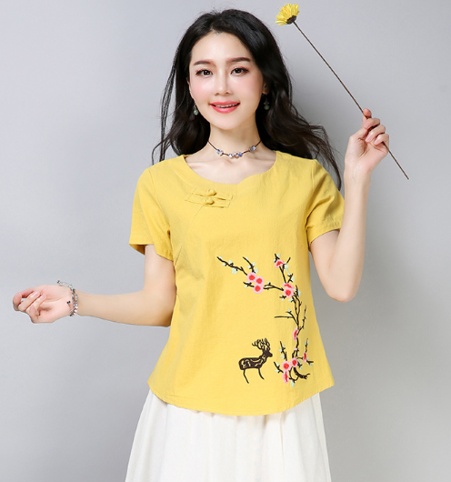 2019 Autumn Chinese Style Embroidered T-Shirt for Women