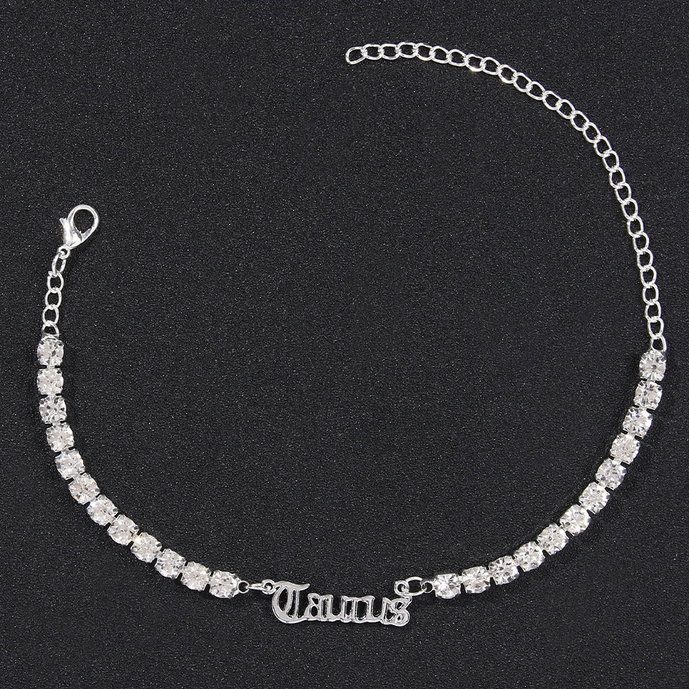 Stainless Steel Zodiac Anklet with Rhinestones