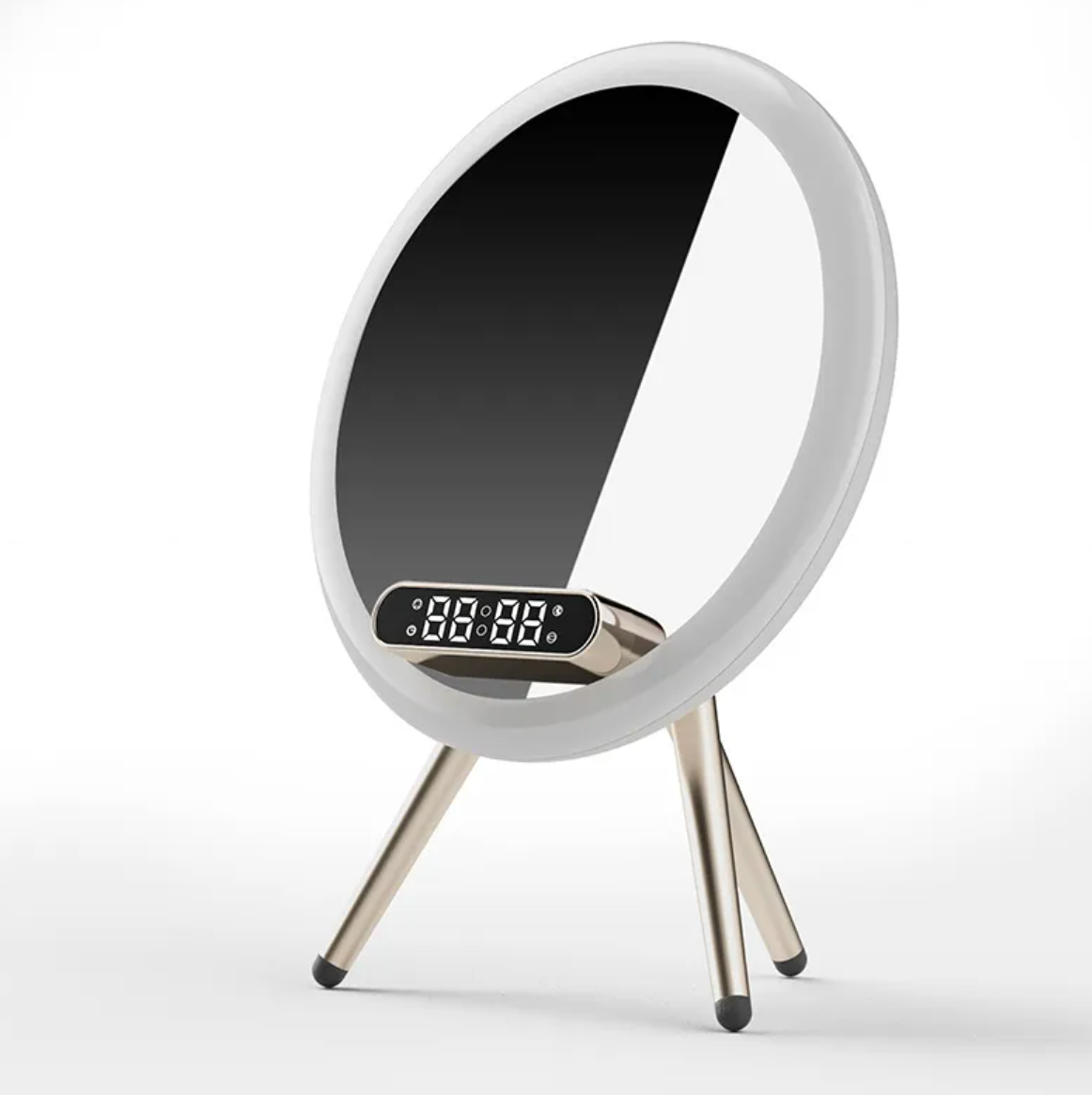 LED Mirror Alarm Clock with Wireless Charger & Bluetooth Speaker