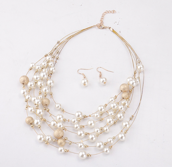 Multilayer Pearl Necklace with Pendant