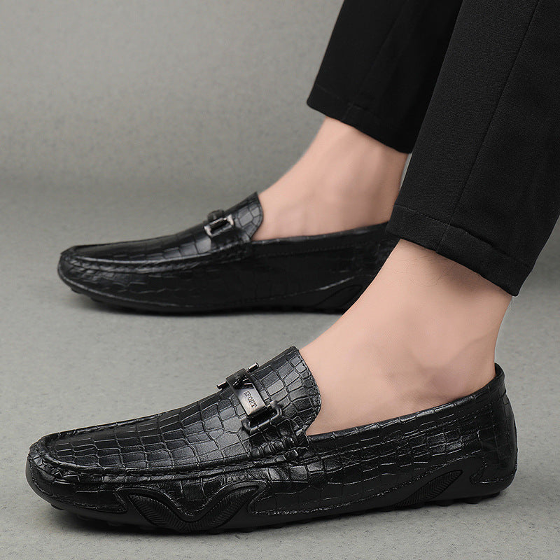 Men’s Crocodile-Pattern Leather Driving Loafers – Stylish Casual Slip-On Shoes