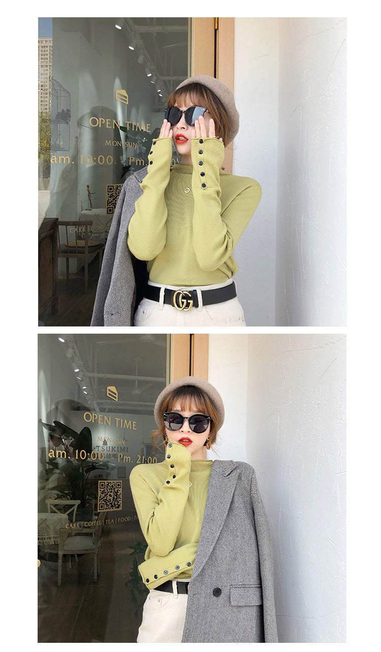 Women’s Fall Half-Turtleneck Knit Sweater – Loose Long Sleeve Casual Pullover