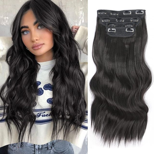 Water Ripple Long Hair Extensions for Women – 4-Piece Natural-Look Wavy Set