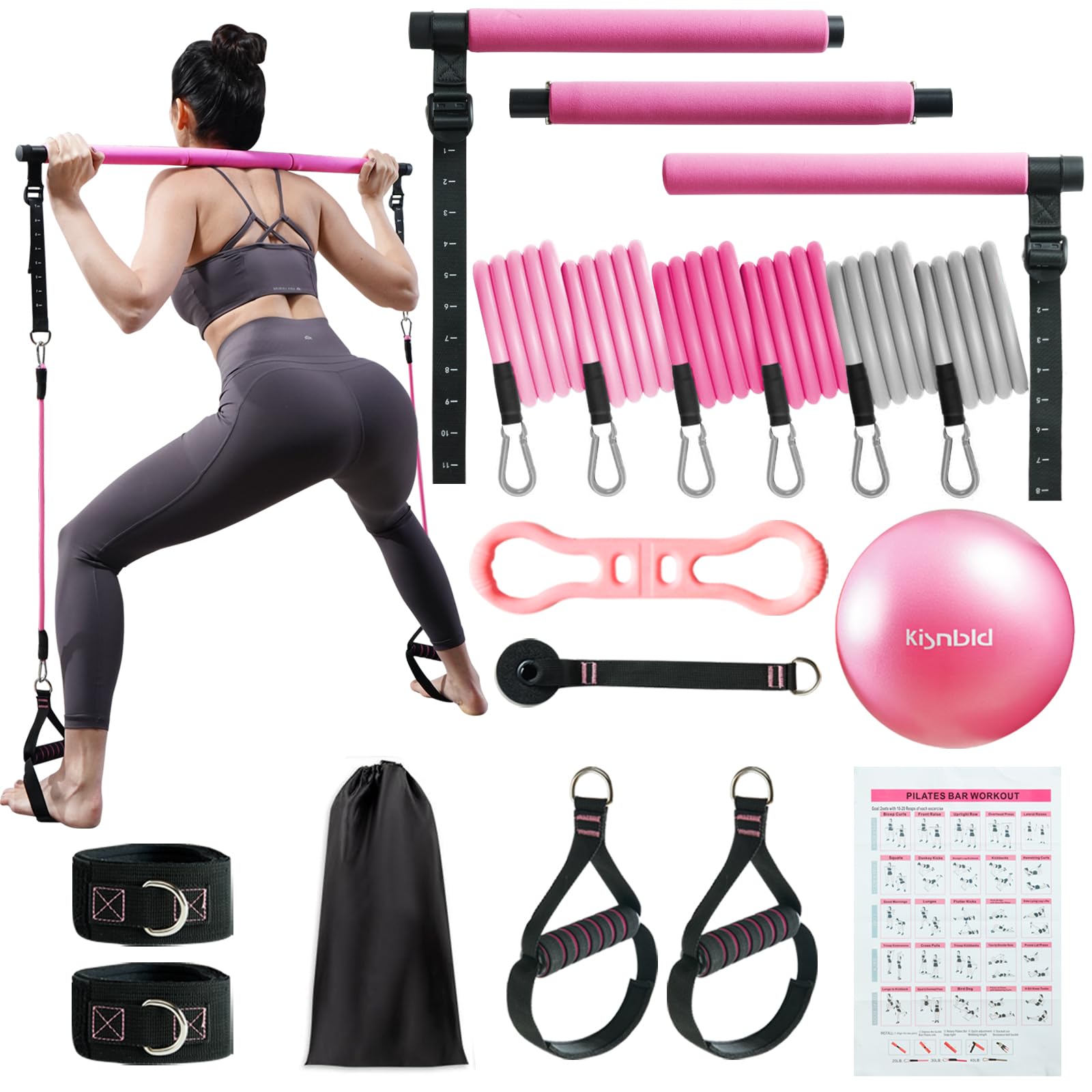 Pilates Bar Kit – Portable Resistance Band Set for Full-Body Home Workouts