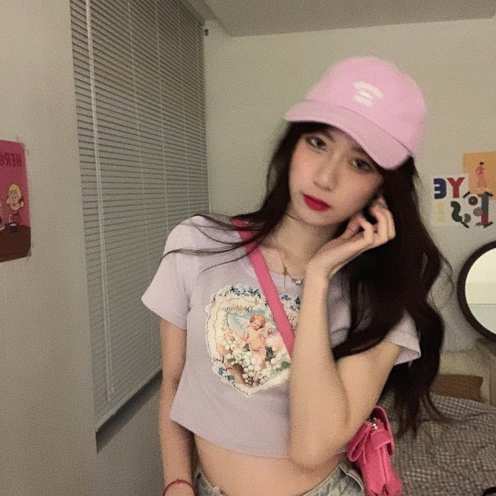 Angel Print Summer Short Sleeve T-shirt for Women