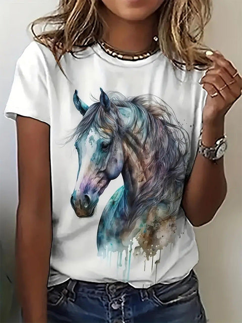 Summer Horse 3D Print Oversized T-Shirt for Women