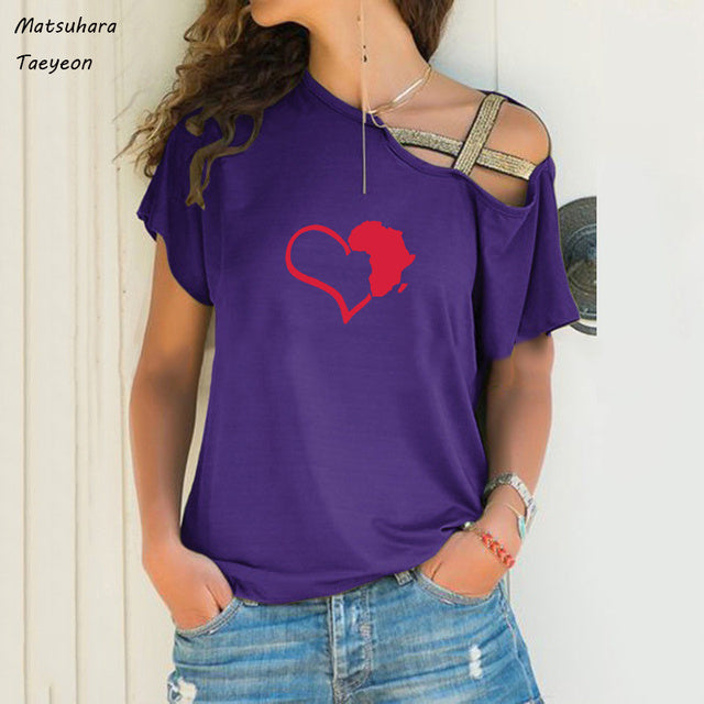 Funny Heart Map Graphic T-Shirt for Women (Big Size)