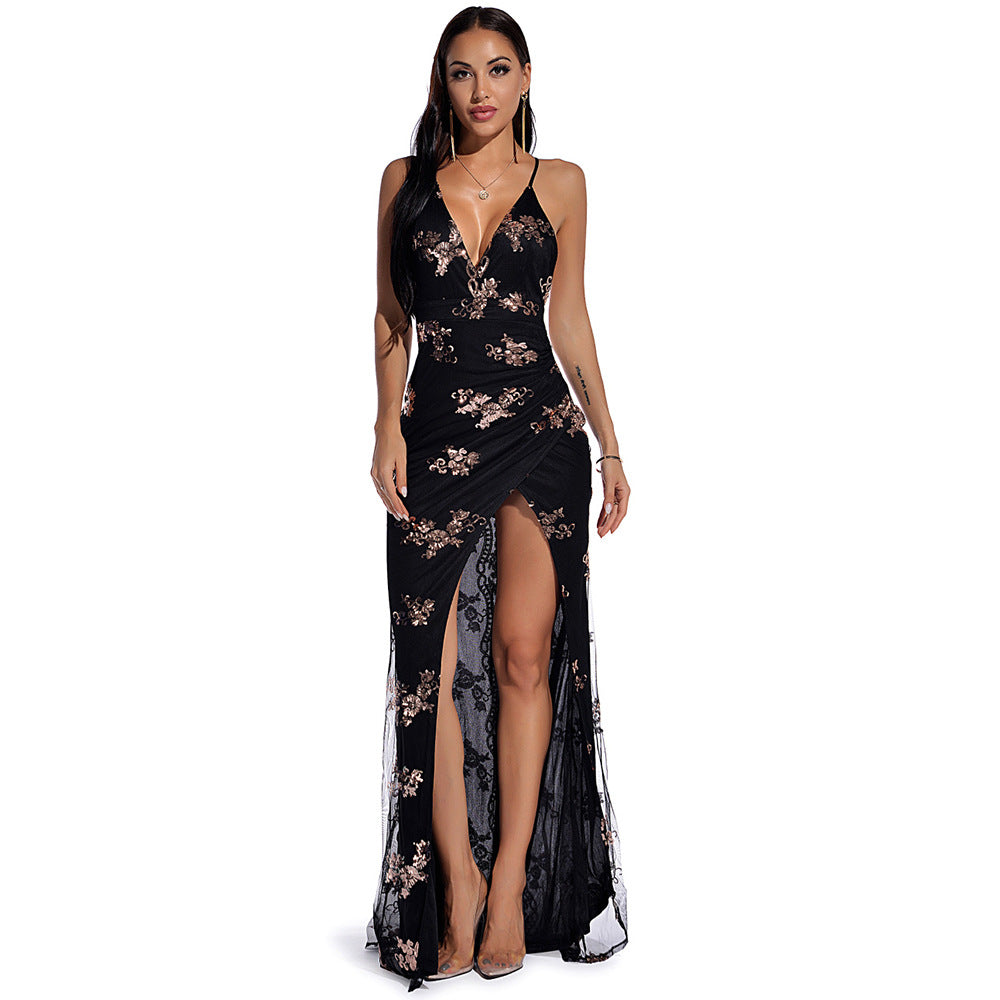 Sequined Sleeveless Backless Maxi Dress – Women’s Elegant A-Line Evening Gown