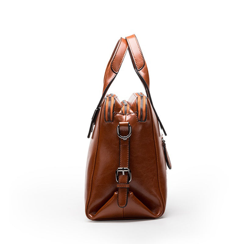 Minimalist Waxed Cowhide Crossbody Bag for Women – Large Genuine Leather Handbag