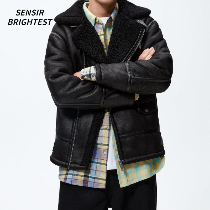 Men’s Faux Lamb Fur Jacket for Fall & Winter – Warm Faux Shearling Casual Jacket