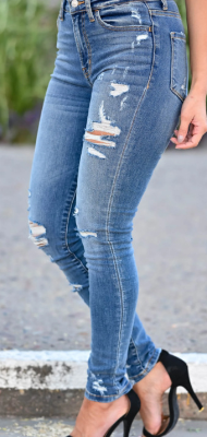Women’s Fitted Frayed Washed Straight-Leg Jeans – Cotton-Rich Dark Blue Denim, S–3XL