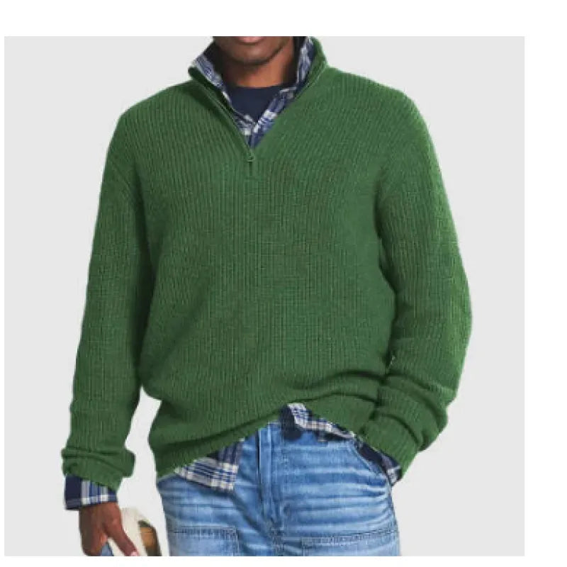 Men’s Loose Zip Stand-Collar Sweater – Casual Knit Pullover – USA