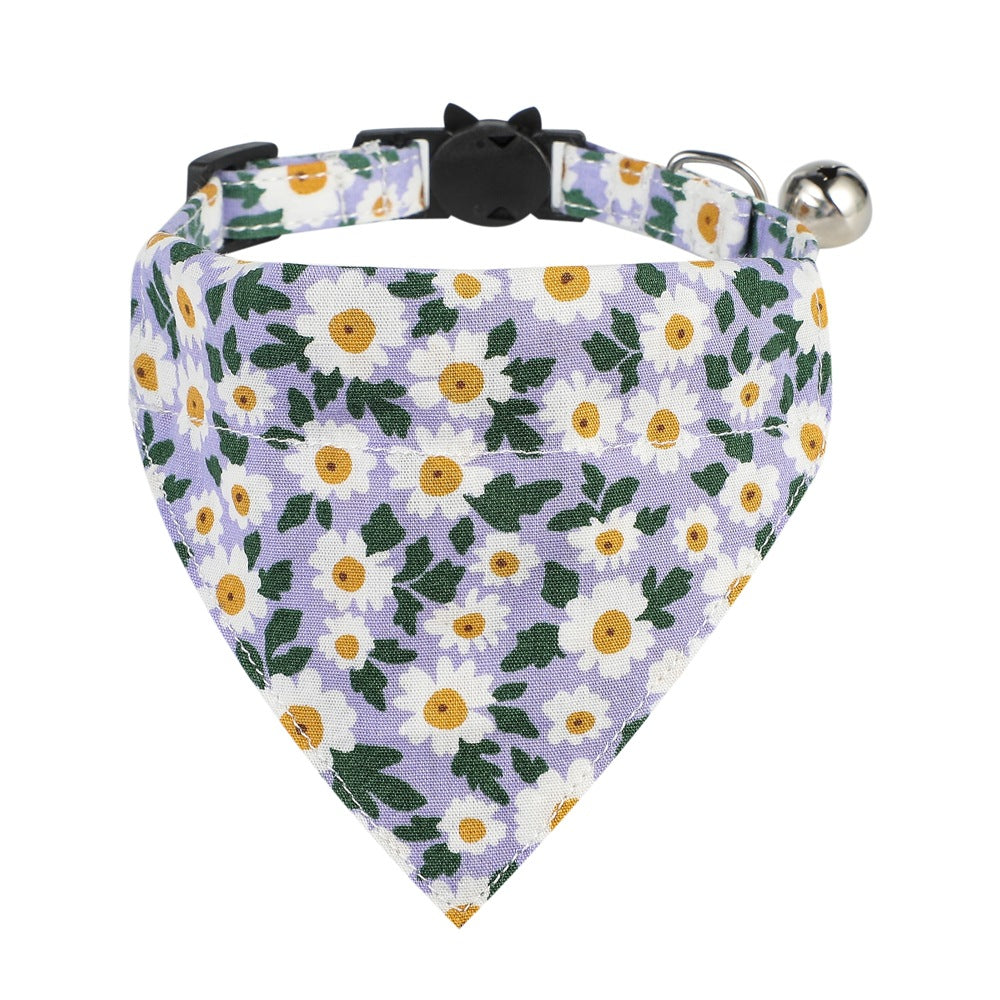 Cotton Floral Cat Collar with Bow – Adjustable 28CM Fashion Collar & Scarf for Cats