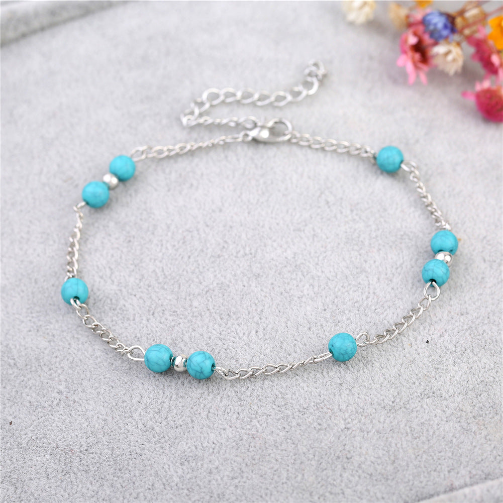 Handmade Turquoise Bead Anklet, Street Style Fashion