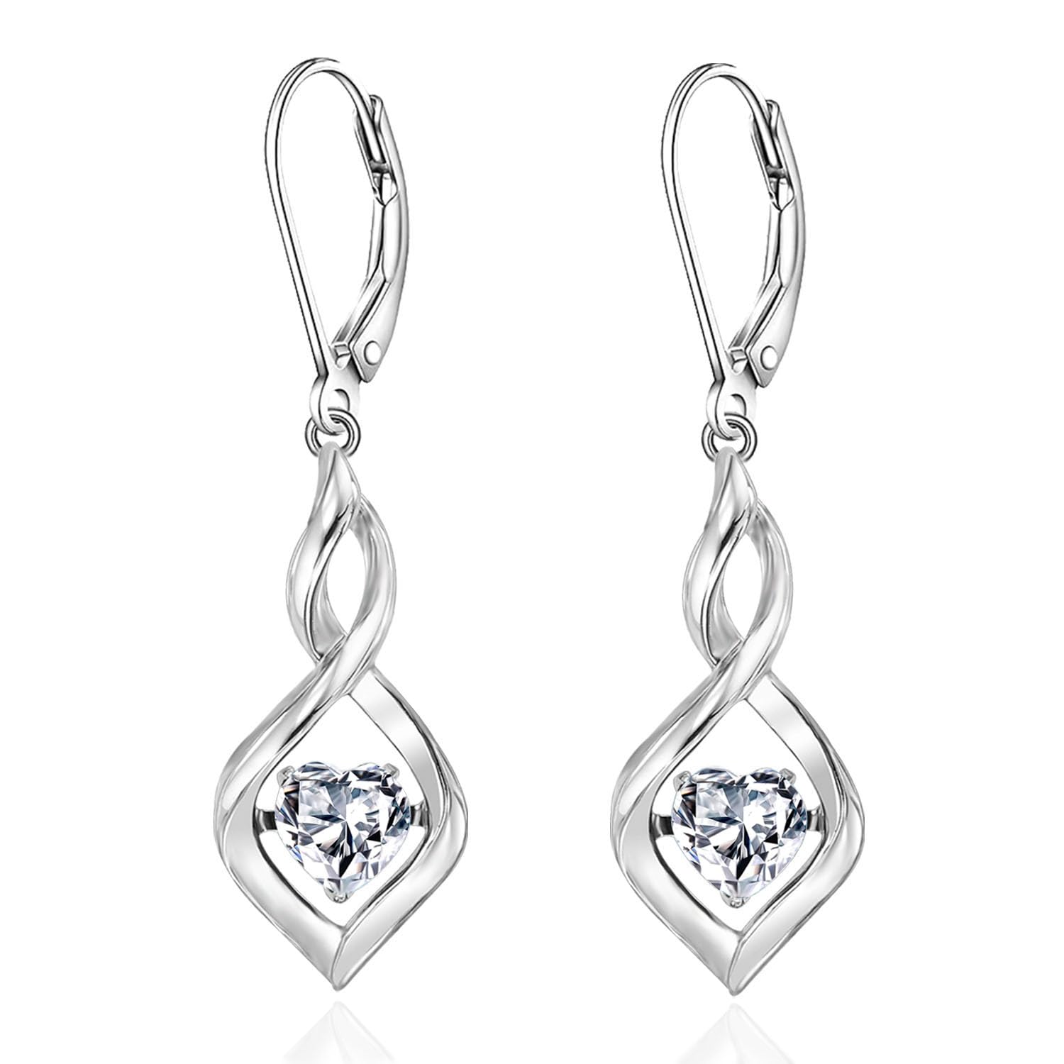 WASEE April Birthstone Earrings – Infinity Heart Sterling Silver Dangle