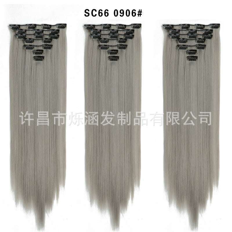 7-Piece Traceless Long Straight Hair Extensions – High-Temperature Silk, 57 Colors