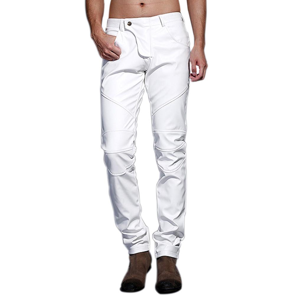 Men’s Slim Fit Spliced Leather Pants – Fashion Biker Trousers