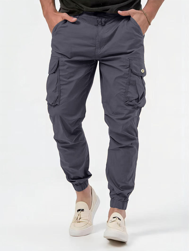 Men’s Solid Color Cargo Pants with 3D Pockets – Utility Trousers