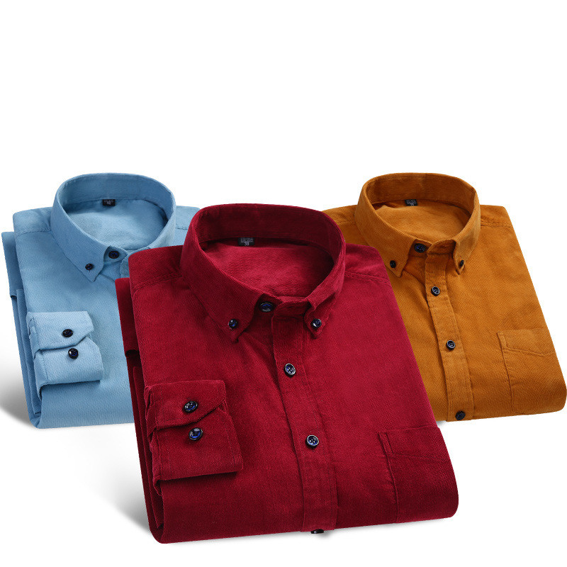 Men’s Cotton Corduroy Long Sleeve Shirt – Slim Fit Casual Button-Up Shirt, S–5XL