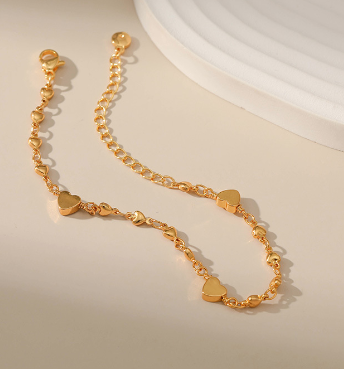 18K Solid Gold Heart Design Versatile Anklet