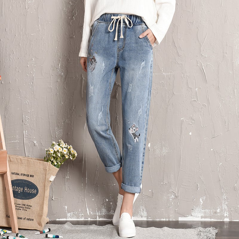 Women’s Slim-Fit Straight Jeans – High-Quality Cotton Light Blue Plus-Size Denim, L–8XL