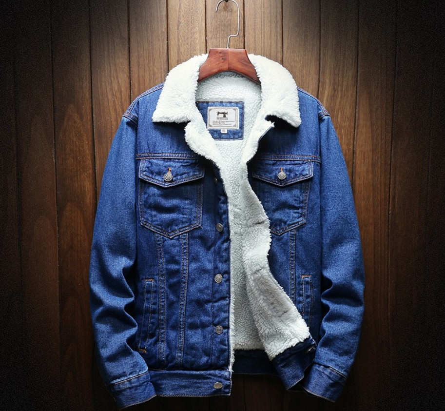 Men’s Fleece-Lined Denim Jacket – Warm Lambswool Casual Winter Jacket
