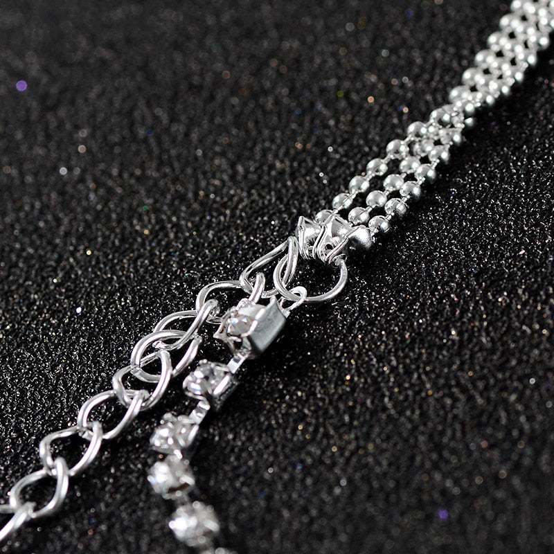 Multi-Layer Metallic Beaded Anklet with Sparkling Gems