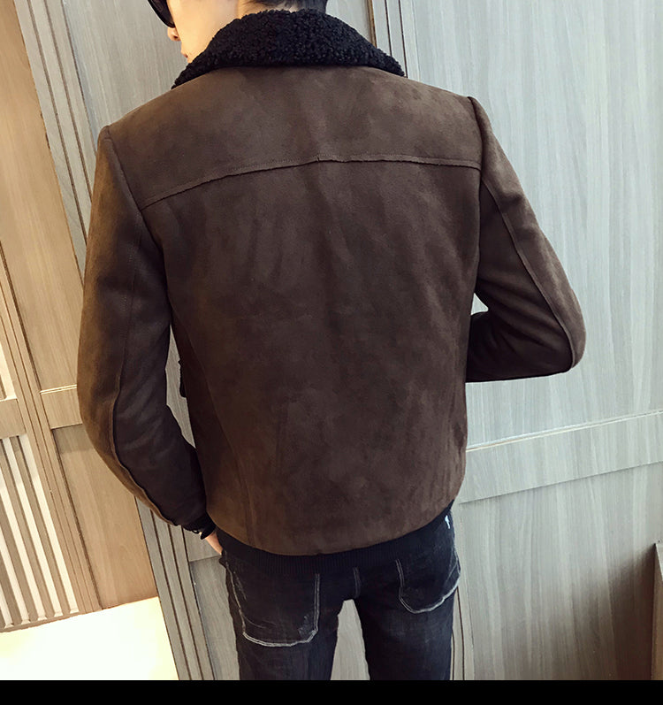 Men’s Suede Jacket with Stylish Fleece Collar – USA