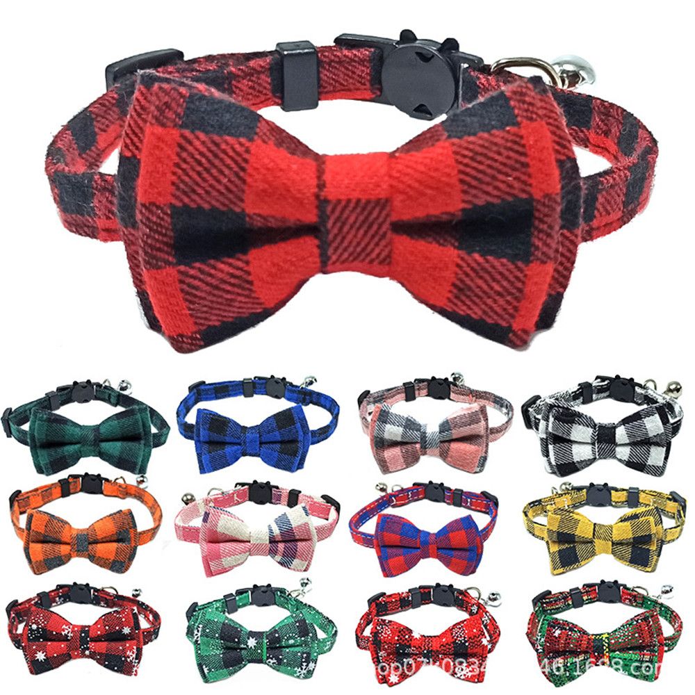 Cotton Cat Collar with Plaid Bow Tie & Removable Bell – Adjustable 28CM Pet Collar