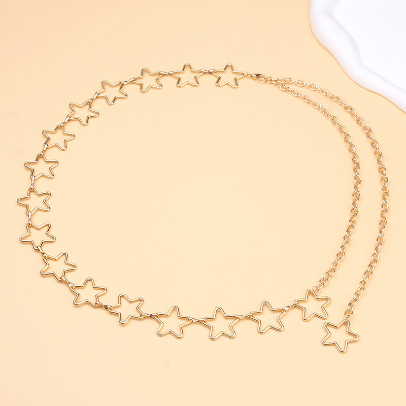 Women’s Hollow Star Waist Chain – 100cm Adjustable Celestial Body Jewelry, Gold & Silver