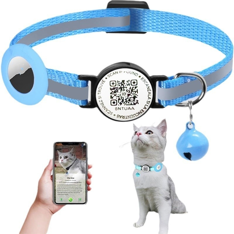 QR Code Anti-Lost Pet Collar with AirTag Holder – Reflective Silicone Tracker Collar