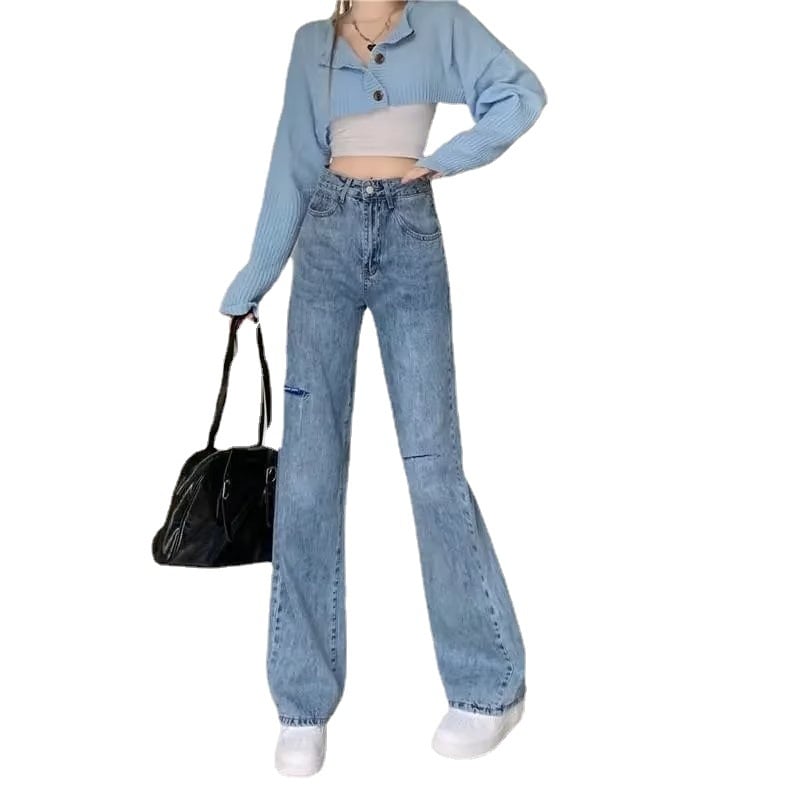 Women’s High-Waisted Skinny Straight Jeans – Cotton Blue Denim, S–5XL