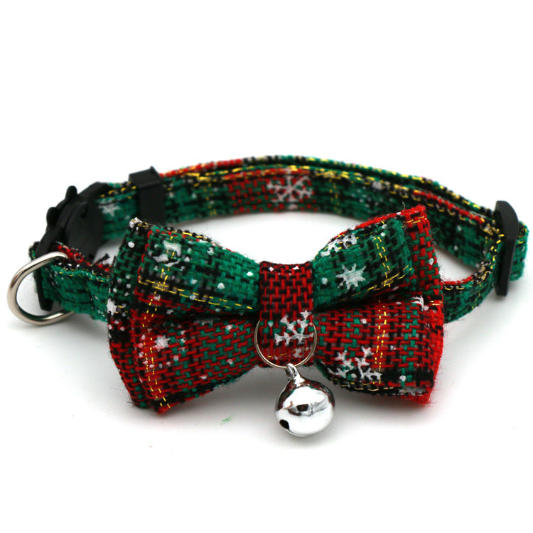 Christmas Cat Collar with Detachable Snowflake Bow – 27CM Safety Buckle Holiday Collar