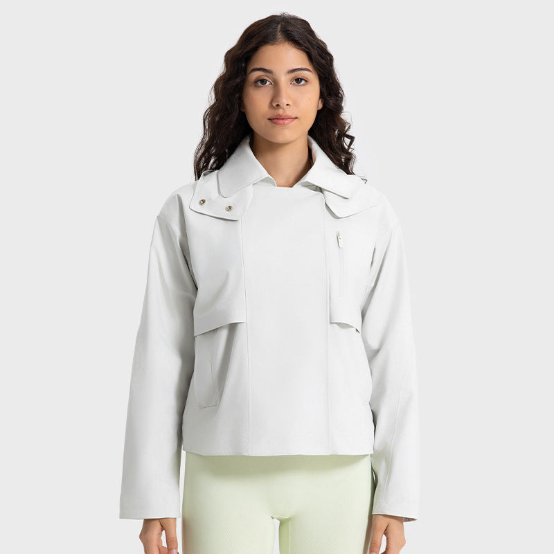 Women’s Detachable Short Trench Coat – Windproof Waterproof Breathable Jacket, Sizes 2–1