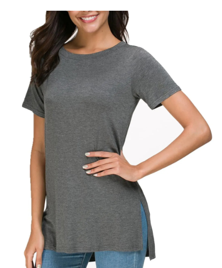 Solid Color Long T-shirt with Side Slits for Women
