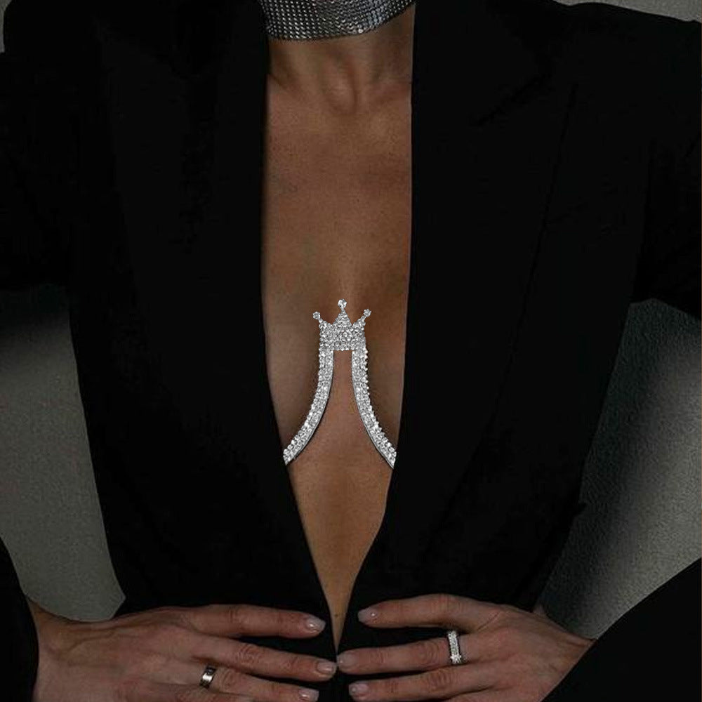 Women’s Queen Crystal Rhinestone Body Chain – Adjustable Bikini Jewelry, Gold & Silver