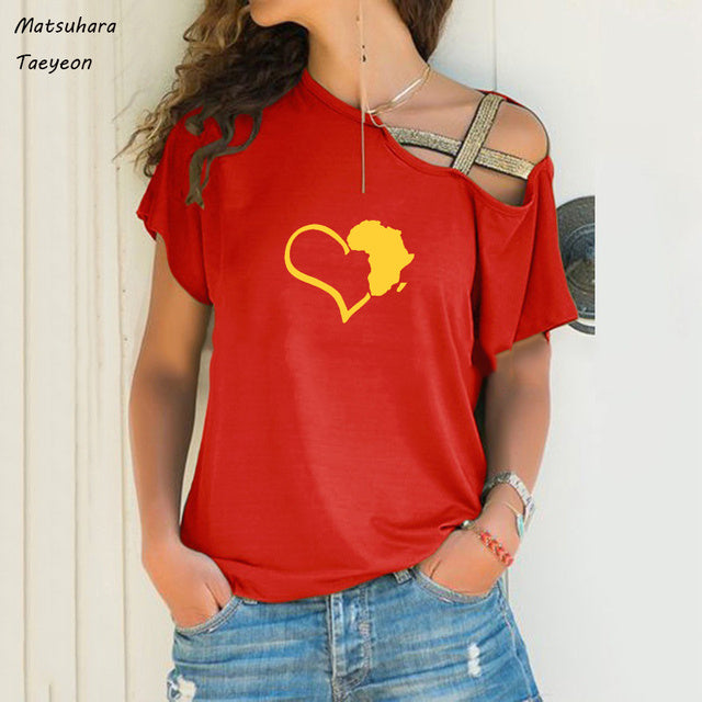 Funny Heart Map Graphic T-Shirt for Women (Big Size)