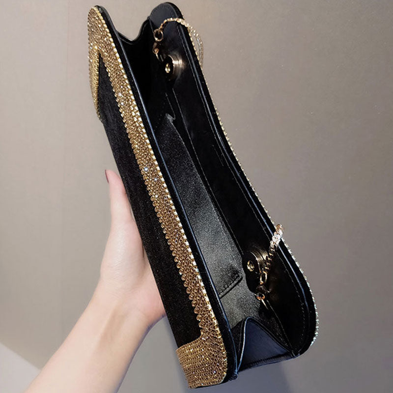 Luxury Velvet Beading Clutch & Shoulder Bag for Women – Elegant Black Evening Purse