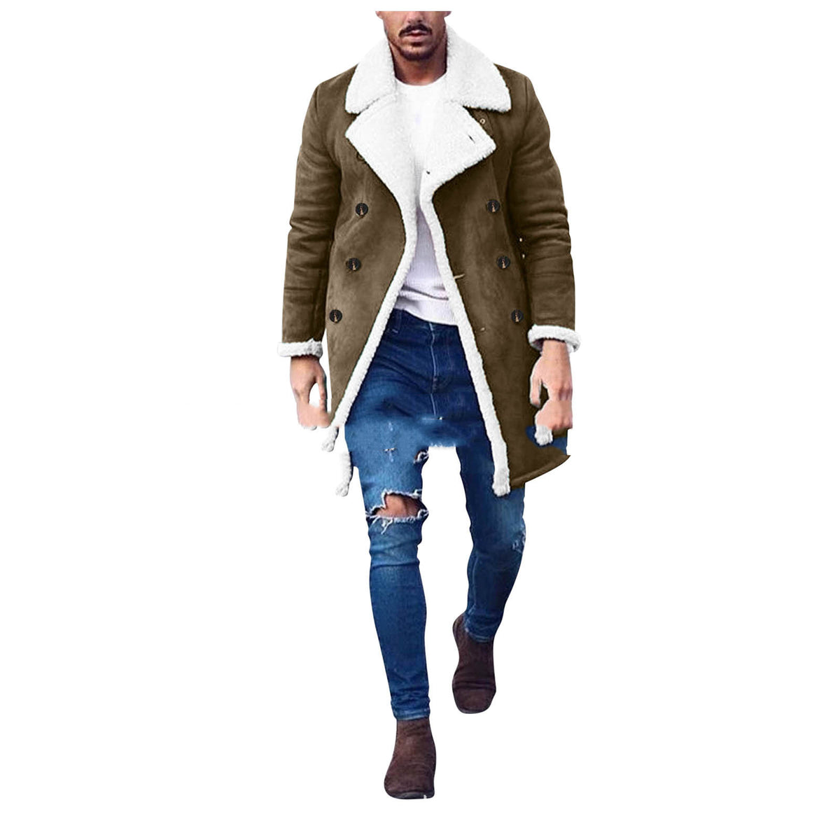 Men’s Polar Fleece Composite Suede Jacket – Double-Breasted Lapel Warm Casual Coat, 3 Colors, M–3XL