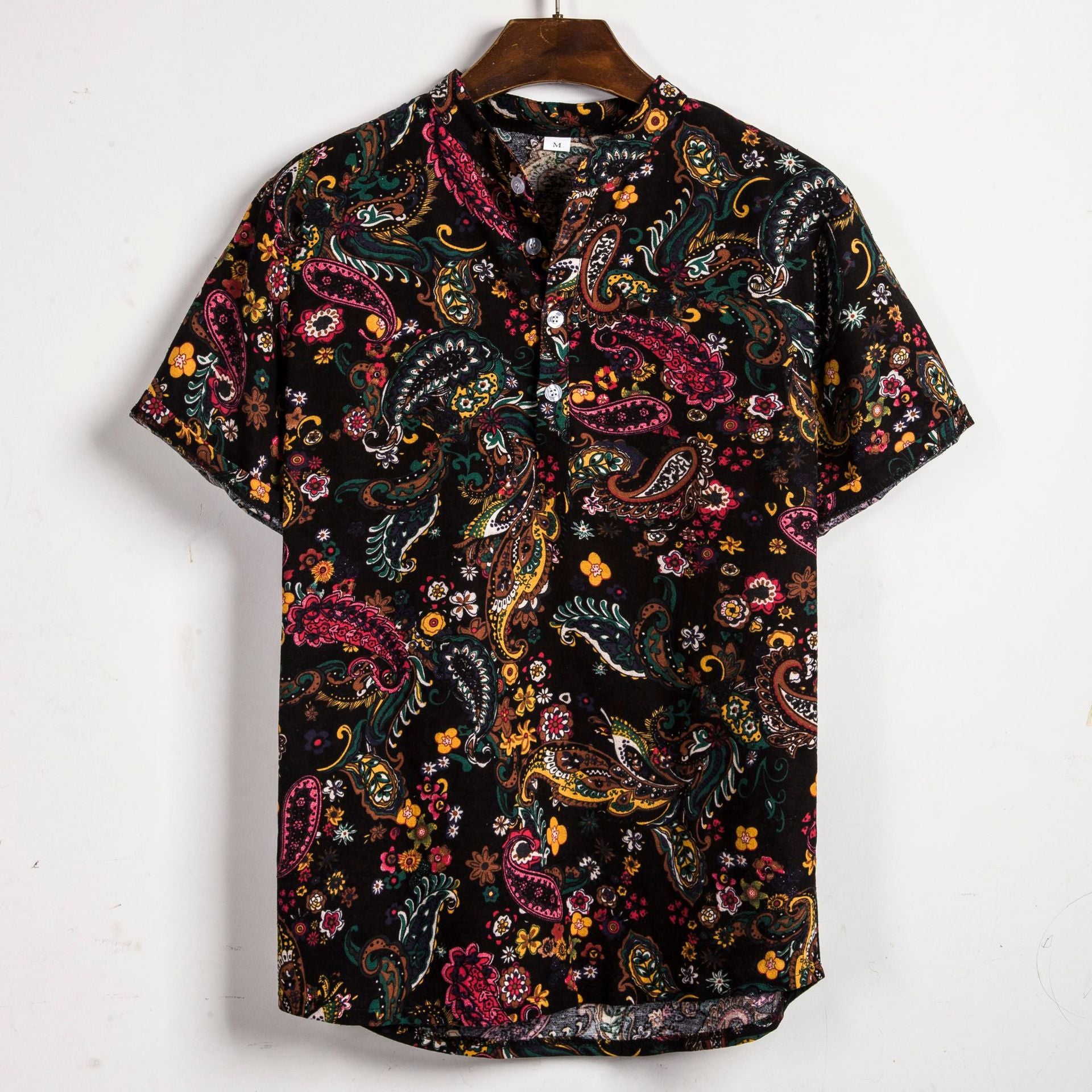 Men’s Printed Cotton Short Sleeve Shirt – Slim Fit Plus Size Casual Lapel Shirt, M–3XL