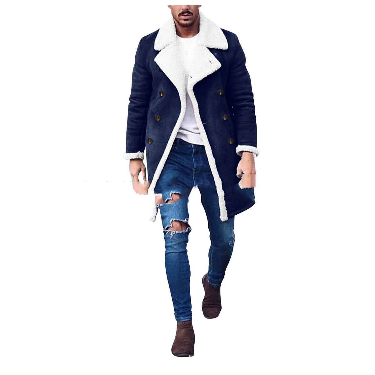 Men’s Polar Fleece Composite Suede Jacket – Double-Breasted Lapel Warm Casual Coat, 3 Colors, M–3XL