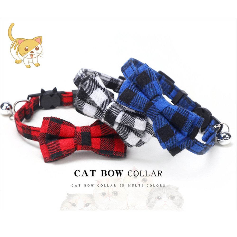 Cotton Cat Collar with Plaid Bow Tie & Removable Bell – Adjustable 28CM Pet Collar