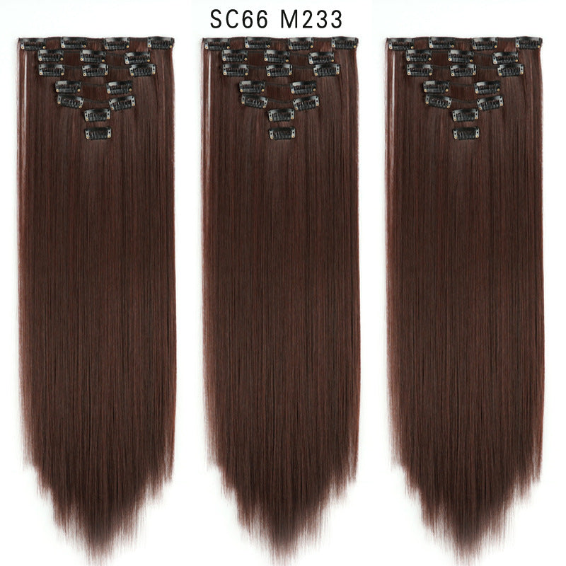 7-Piece Traceless Long Straight Hair Extensions – High-Temperature Silk, 57 Colors