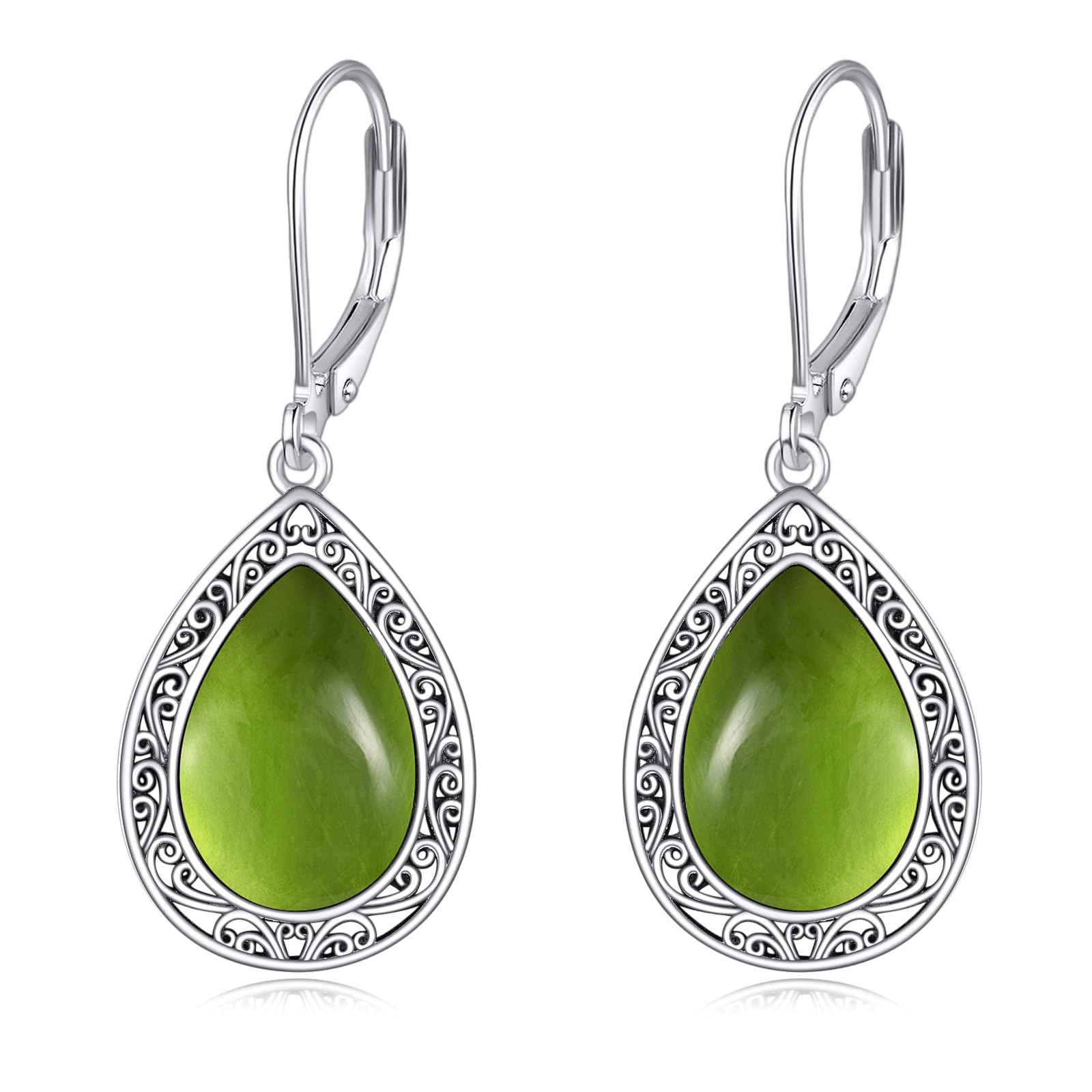 Peridot Teardrop Earrings for Women – Sterling Silver Nordic Filigree Dangle