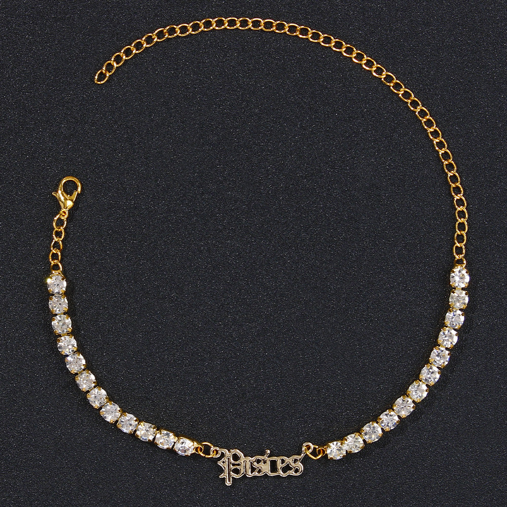 Stainless Steel Zodiac Anklet with Rhinestones