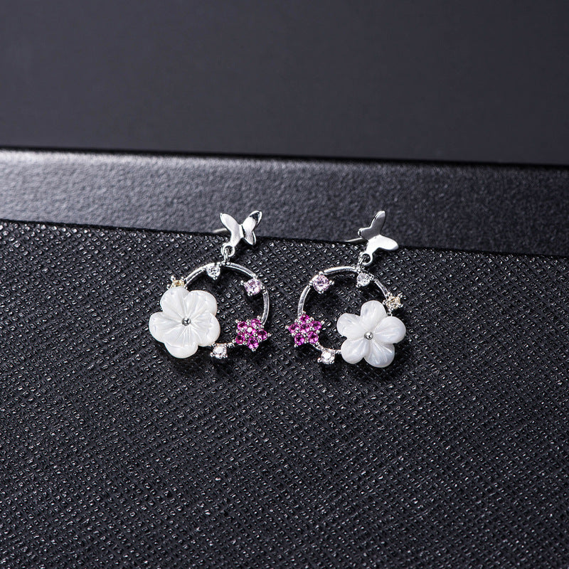 S925 Silver Butterfly Flower Stud Earrings – Sparkling Floral Jewelry