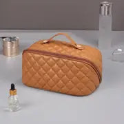 Large Capacity Checkered Travel Cosmetic Bag – Makeup & Toiletry Organizer
