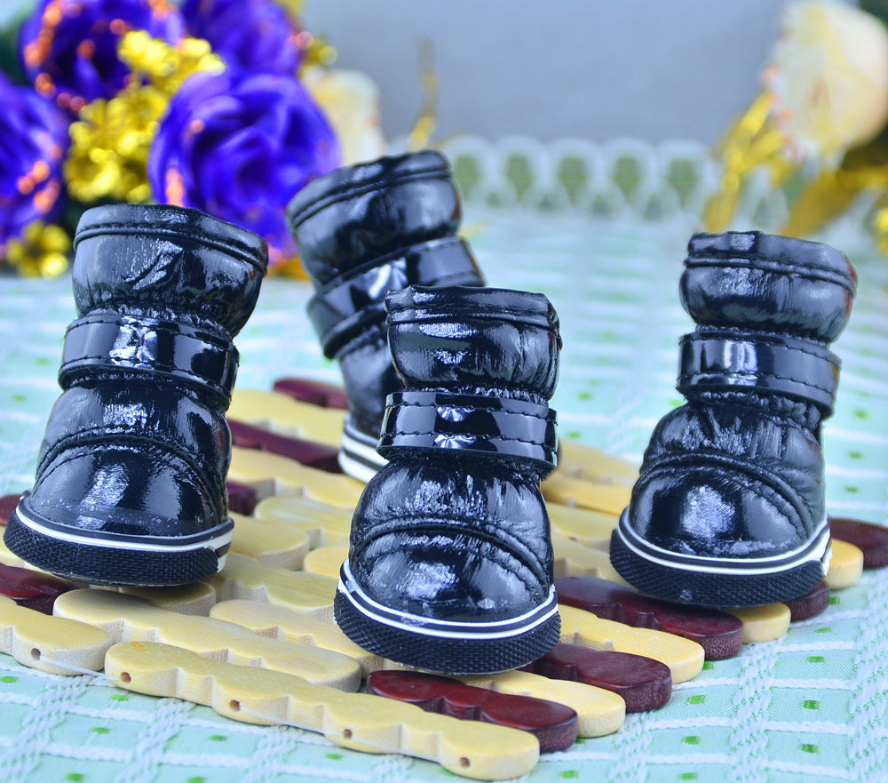 Winter Waterproof Dog Boots – Non-Slip PU Leather Warm Paw Shoes